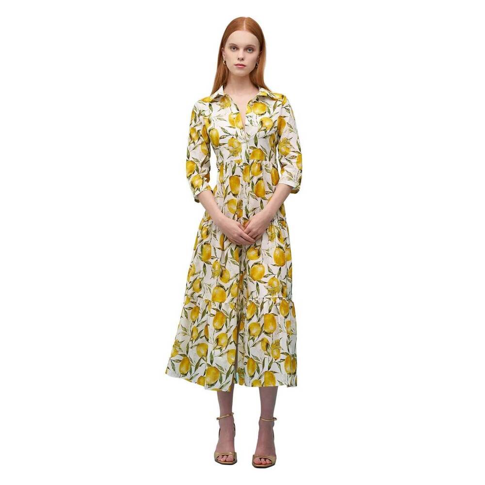 NEW ASTRID molly woven midi dress in lemon print